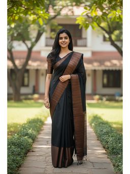 AMRUTKALA SAREES - Black Kanjeevaram Woven Handloom Saree With Unstitched Blouse