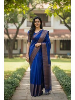 AMRUTKALA SAREES - Blue Kanjeevaram Woven Zari Saree With Unstitched Blouse