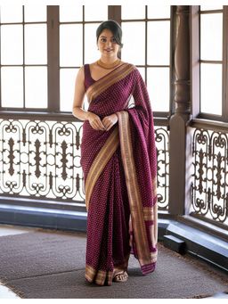 AMRUTKALA SAREES - Maroon Kanjeevaram Woven Zari Handloom Saree With Unstitched Blouse