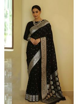 AMRUTKALA SAREES - Black Kanjeevaram Woven Zari Handloom Saree With Unstitched Blouse
