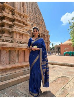 AMRUTKALA SAREES - Blue Kanjeevaram Silk Zari Handloom Saree With Unstitched Blouse