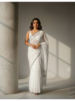 AMRUTKALA SAREES - White Linen Tassels Saree With Unstitched Blouse