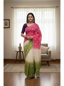AMRUTKALA SAREES - Multicolor Linen Blend Ombre Printed Saree With Unstitched Blouse