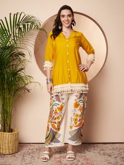 Poshak Hub - Women Thread Work Yellow Co-Ord Set