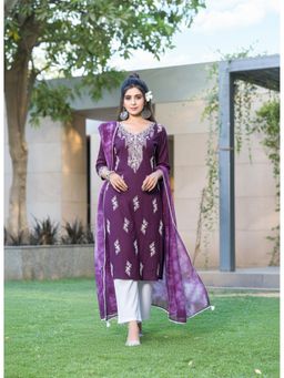BulBul - Pooja Rayon Chikankari Purple Kurta with Palazzo and Dupatta