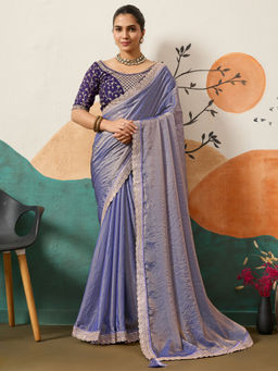 Sareemall - Women Organza Embellished Designer Purple Saree with Unstitched Blouse