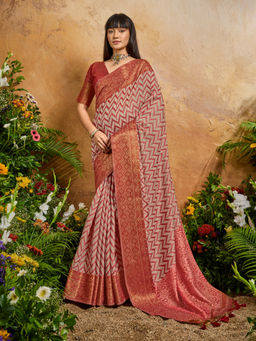 Akhilam - Women Viscose Maroon Woven Saree with Unstitched Blouse