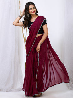 Akhilam - Women Maroon Georgette Saree with Unstitched Blouse