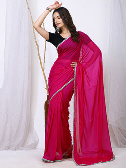 Akhilam - Women Georgette Pink Saree with Unstitched Blouse