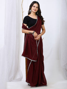 Akhilam - Women Georgette Maroon Saree with Unstitched Blouse
