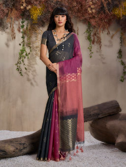 Akhilam - Women Silk Blend Multicoloured Woven Saree with Unstitched Blouse