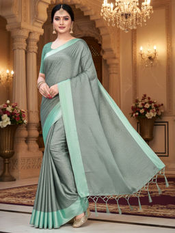 Akhilam - Women Satin Grey Self Design Saree with Unstitched Blouse