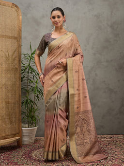 Akhilam - Women Cotton Silk Rust Printed Saree with Unstitched Blouse