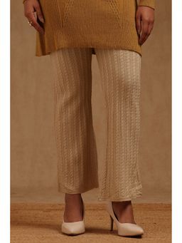 Soch - Women Acrylic Knitted Wide Beige Winter Palazzo