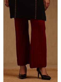 Soch - Women Acrylic Knitted Wide Maroon Winter Palazzo