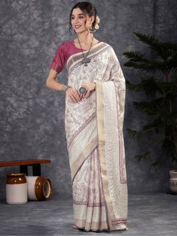 Akhilam - Women Cotton Silk Pink Printed Saree with Unstitched Blouse