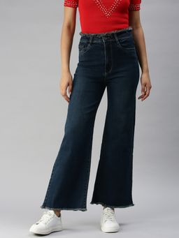 SHOWOFF - Women Clean Look Navy Blue Wide Leg Denim Jeans