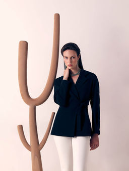 VERO MODA - Women Navy Blue Wrap Tailored Blazer