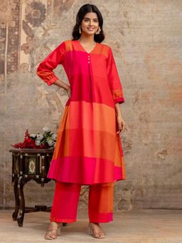 Indo Era - Pink Printed A-Line Kurta and Pant