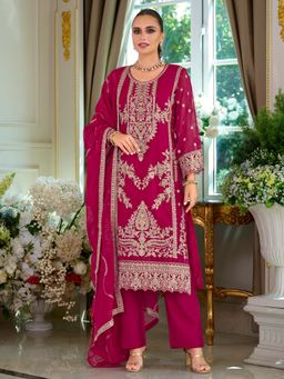 Indo Era - Pink Embroidered Straight Kurta and Pant with Dupatta