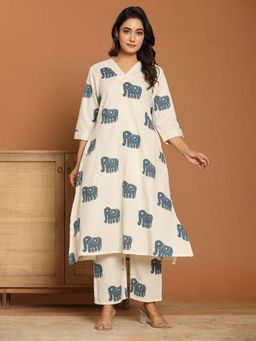 Indo Era - White Printed A-Line Co-Ord Set