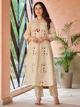 Indo Era - Cream Printed A-Line Kurta and Pant