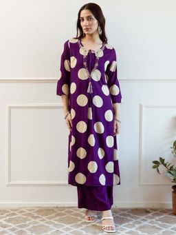 Indo Era - Purple Polka Dot A-Line Kurta and Pant