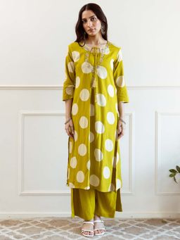 Indo Era - Green Polka Dot A-Line Kurta and Pant
