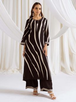 Indo Era - Black Printed Straight Kurta and Palazzo