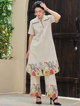 Indo Era - Cream Printed A-Line Co-Ord Set