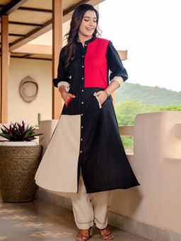 Indo Era - Black Solid A-Line Kurta and Pant