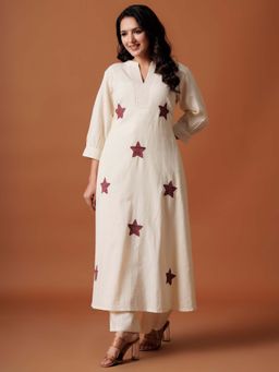 Indo Era - Cream Embroidered A-Line Kurta and Palazzo