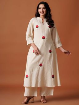 Indo Era - Cream Embroidered A-Line Kurta and Palazzo
