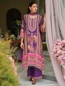 Indo Era - Purple Printed A-Line Kurta and Palazzo with Dupatta