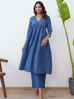 Indo Era - Blue Paisley Printed A-Line Co-Ord Set