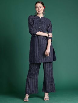 Indo Era - Navy Blue Printed Straight Co-Ord Set