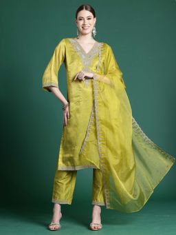 Indo Era - Green Embroidered Straight Kurta and Pant with Dupatta