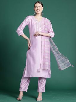Indo Era - Lavender Embroidered Straight Kurta and Pant
