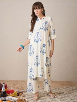 Indo Era - Off White Floral Printed Co-Ord Set