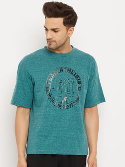 Athlisis - Teal Men Typography Printed Pure Cotton Loose Oversized T-shirt