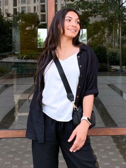 Saltpetre - Women Classic Linen Solid Black Button Down Shirt