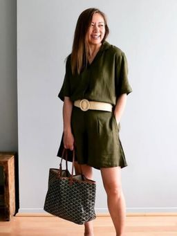 Saltpetre - Women Olive Half Sleeve Cuban Collar Shirt With Shorts (Set of 2)