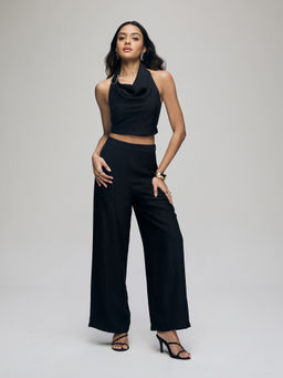RSVP by Nykaa Fashion - Black Cowl Neck Crop Top Straight Pant Co-Ord Set