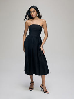 RSVP by Nykaa Fashion - Black Tube Neck Fit And Flare Midi Dress