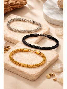 Jazz and Sizzle - Men's Premium Stainless Steel Braided Bracelets (Pack Of 3)