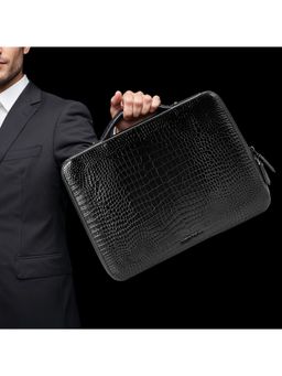 Lapis Bard - Mandeville Noir 13-inch Croc-Textured Laptop Sleeve - Black