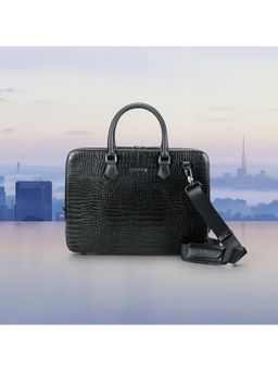 Lapis Bard - Mandeville Noir 14-inch Croc-Textured Single Compartment Laptop Bag - Black