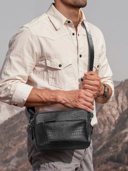 Lapis Bard - Mandeville Noir Croc-Textured Crossbody Bag - Black