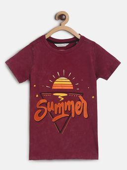 Tales & Stories - Boys Pink Cotton Half Sleeves Washed T-Shirt