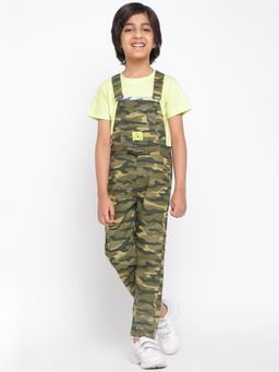 Tales & Stories - Boys Olive Regular Fit Lycra Dungaree